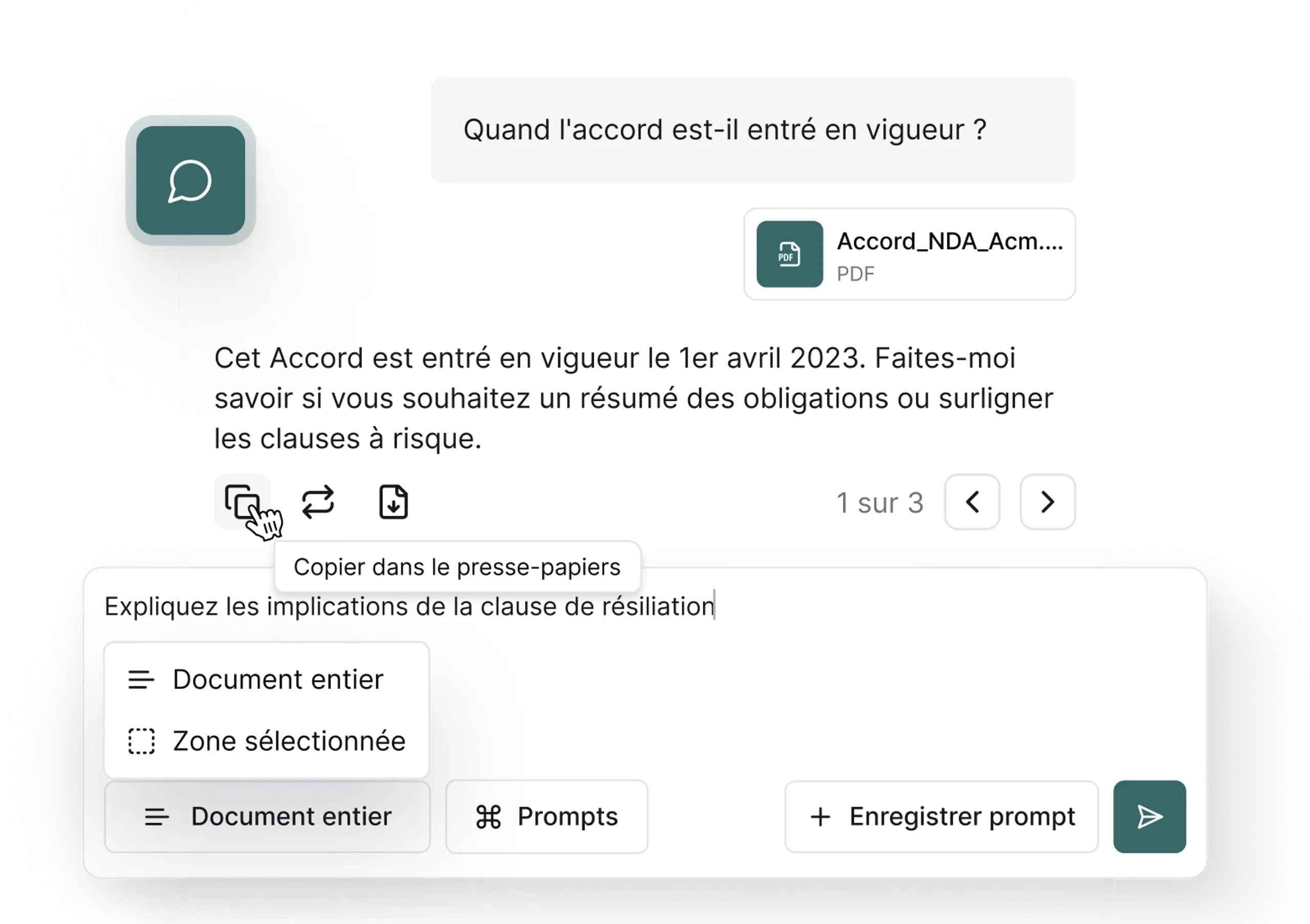 Interface de l'assistant IA