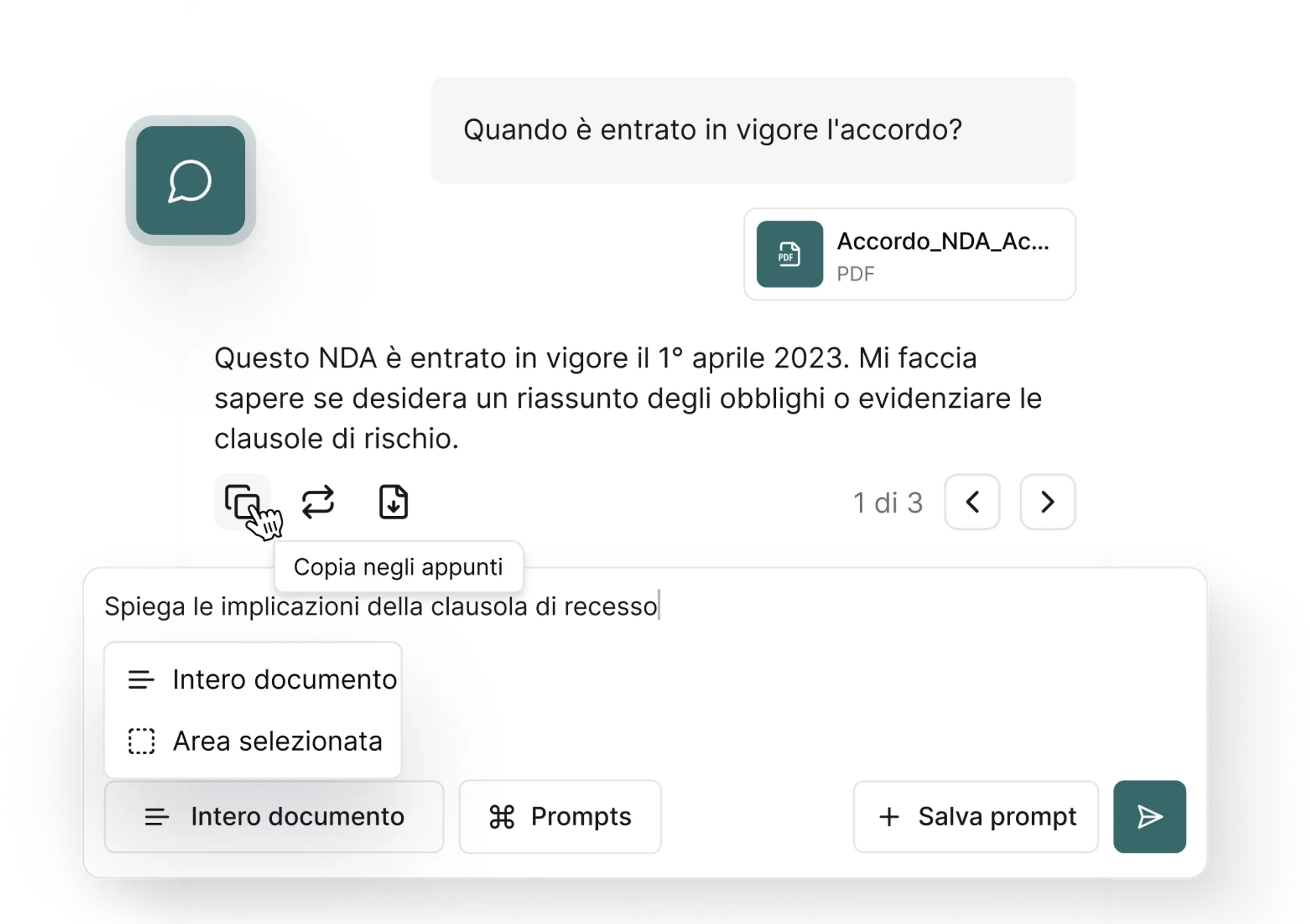 Interfaccia dell'assistente AI