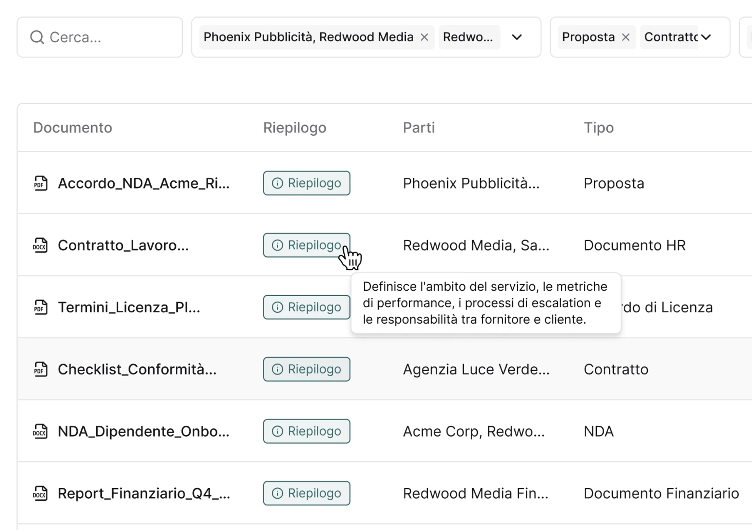 Interfaccia del Vault LegalWeave